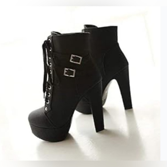 🌼💚 NEW FOREMODE Women Autumn Round Toe Lace Up Chunky Heel Platform Knight Boots - Picture 3 of 8